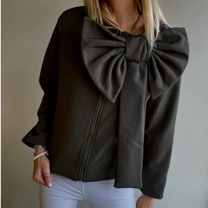 Banditas From Marseille NWT Womens Statement Bow Biker Jacket Dark Green Large